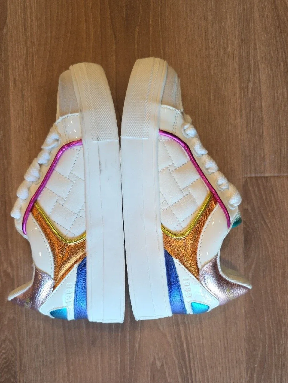 Kurt Geiger Kids White Sneakers with Pink and Green Accents